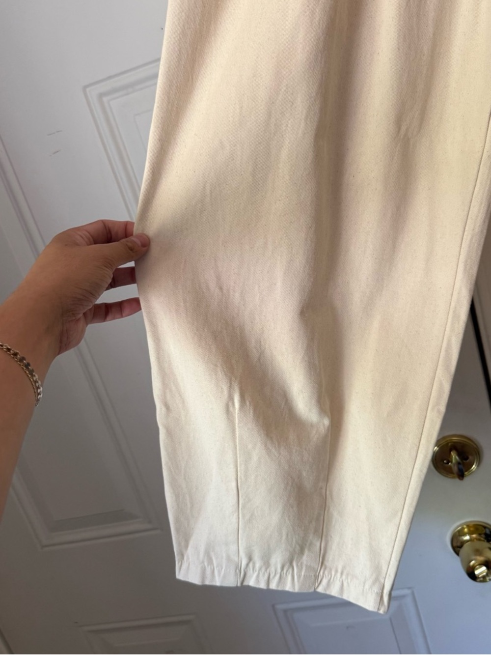 NWT BLAND QUARTER cream natural ivory elastic pull on wide leg barrel pants - Picture 2 of 7